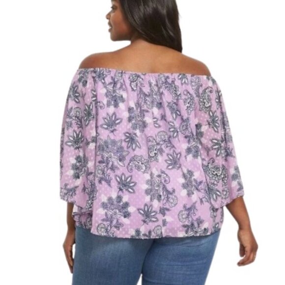 Lane Bryant Off The Shoulder Peasant Blouse Lavender Paisley Floral Plus 26/28 - Picture 3 of 4